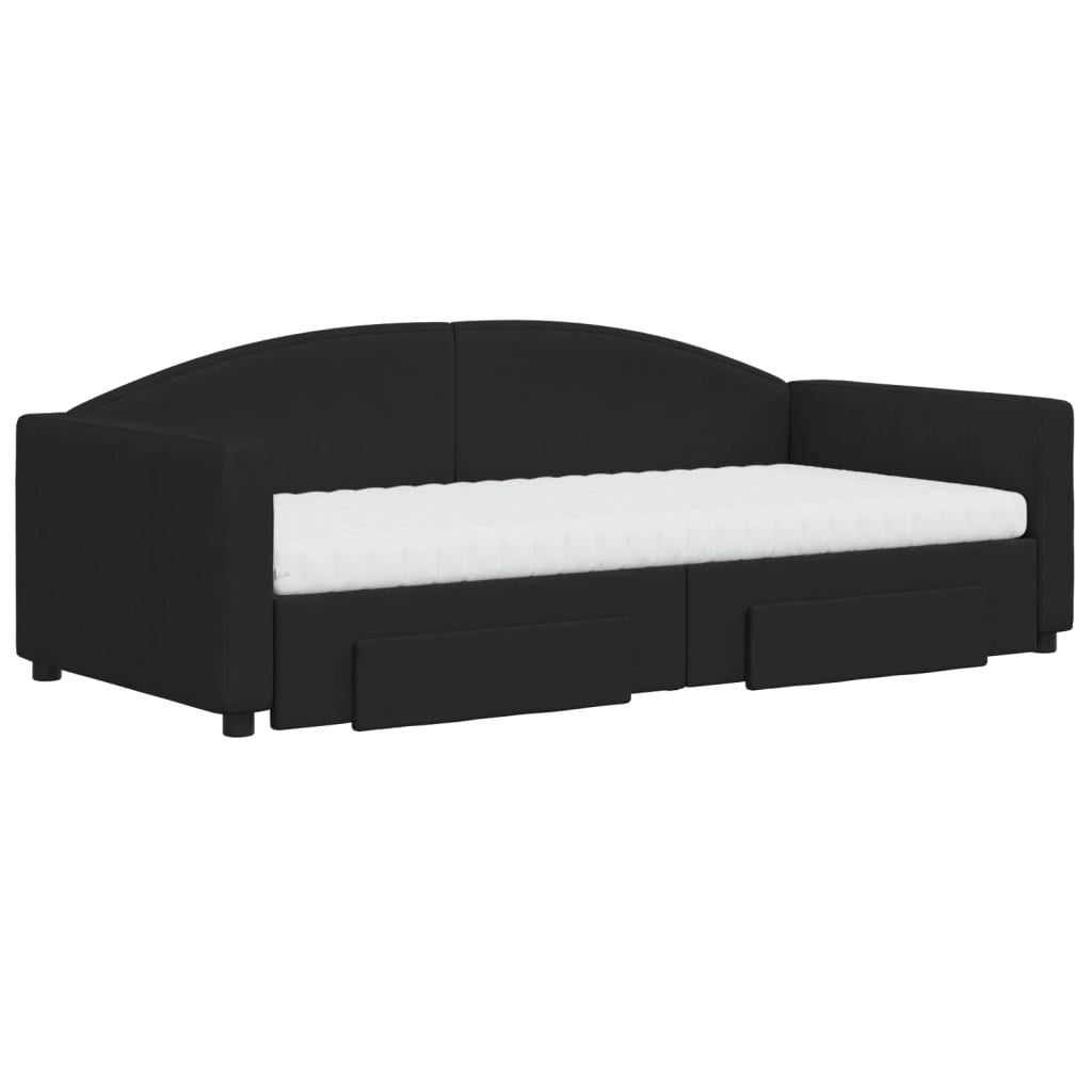 vidaXL Sofa rozsuwana z szufladami, czarna, 90x190 cm, tkanina