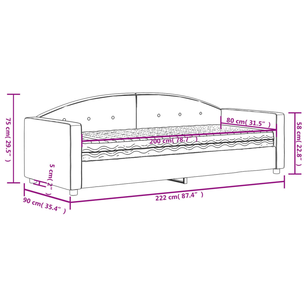 vidaXL Sofa z materacem do spania, jasnoszara, 80x200 cm, aksamit