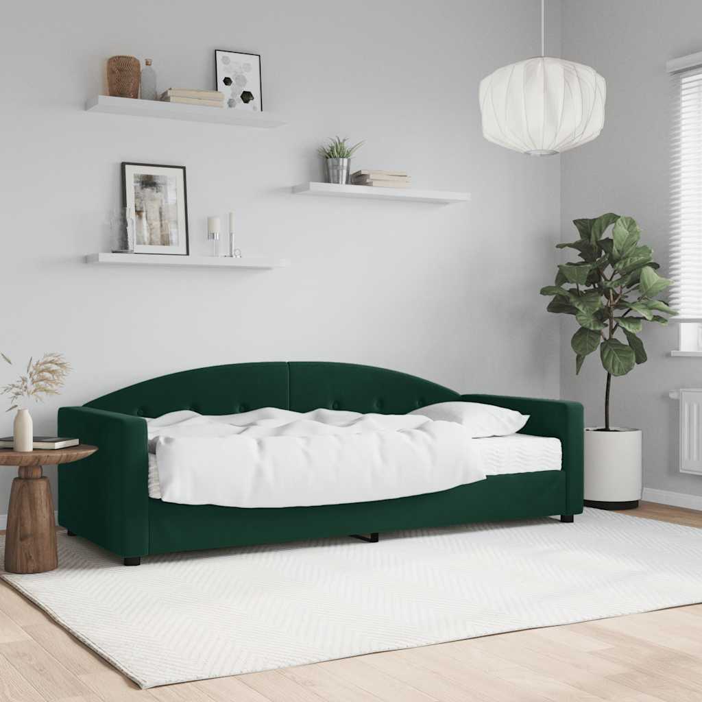 vidaXL Sofa z materacem do spania, ciemnozielona, 80x200 cm, aksamit