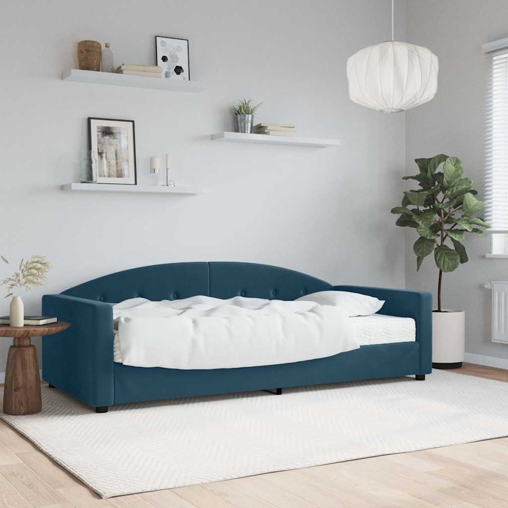 vidaXL Sofa z materacem do spania, niebieska, 90x200 cm, aksamit