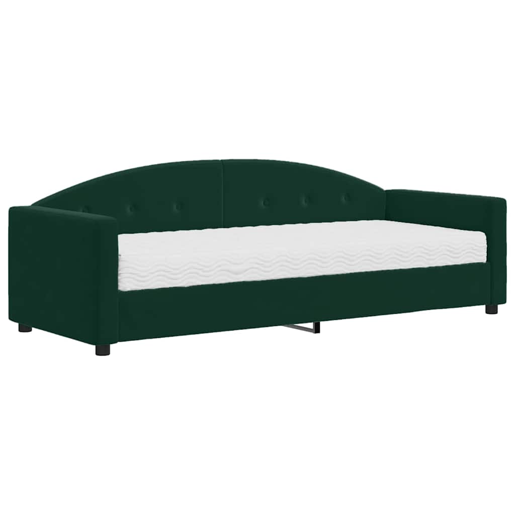 vidaXL Sofa z materacem do spania, ciemnozielona, 90x200 cm, aksamit