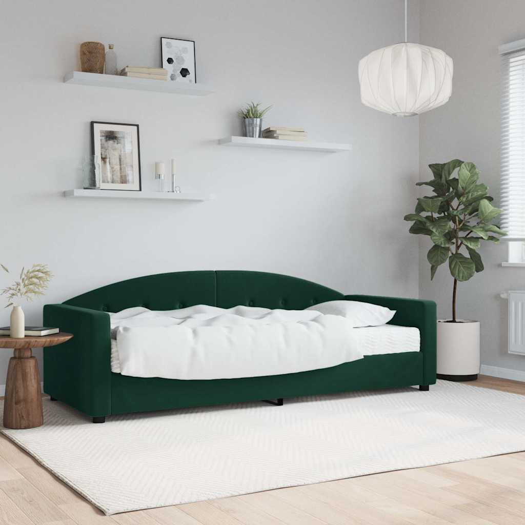 vidaXL Sofa z materacem do spania, ciemnozielona, 90x200 cm, aksamit
