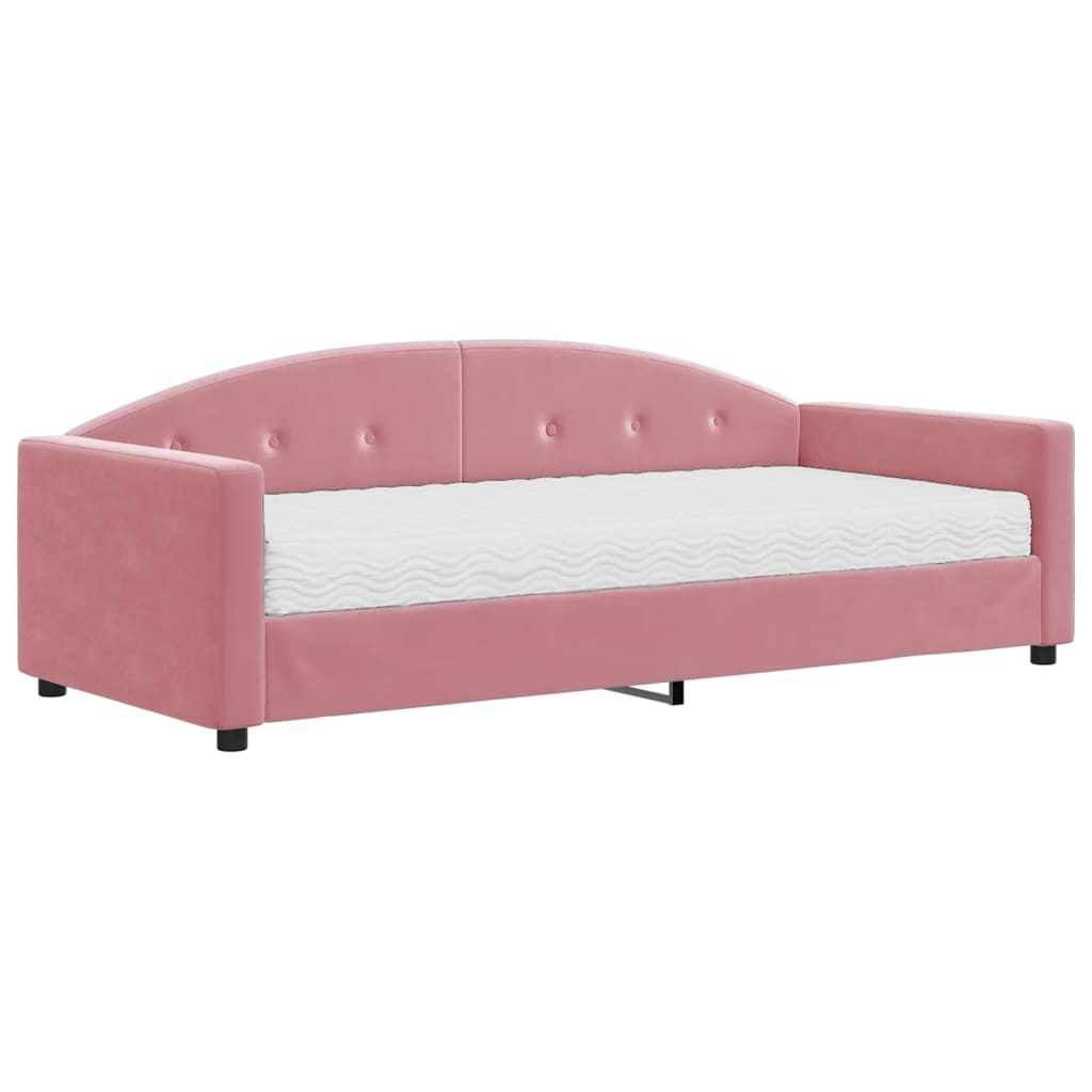 vidaXL Sofa z materacem do spania, różowa, 90x200 cm, aksamit