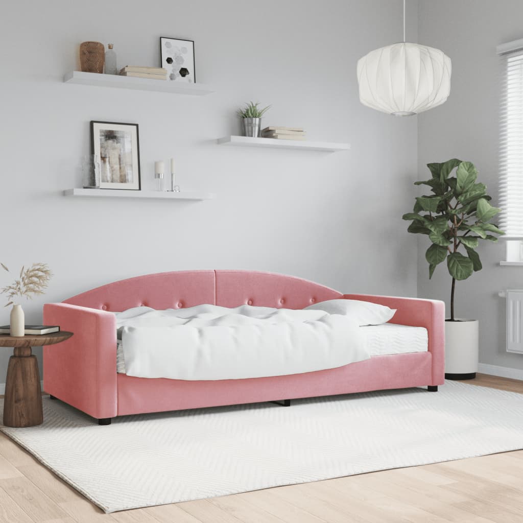 vidaXL Sofa z materacem do spania, różowa, 90x200 cm, aksamit