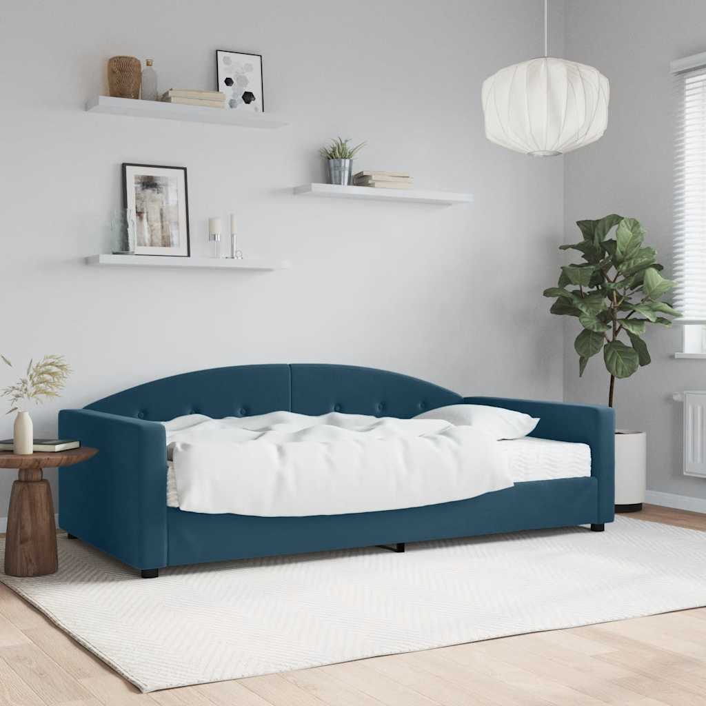 vidaXL Sofa z materacem do spania, niebieska, 100x200 cm, aksamit