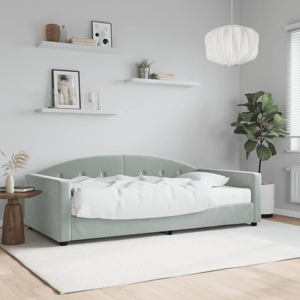 vidaXL Sofa z materacem do spania, jasnoszara, 100x200 cm, aksamit