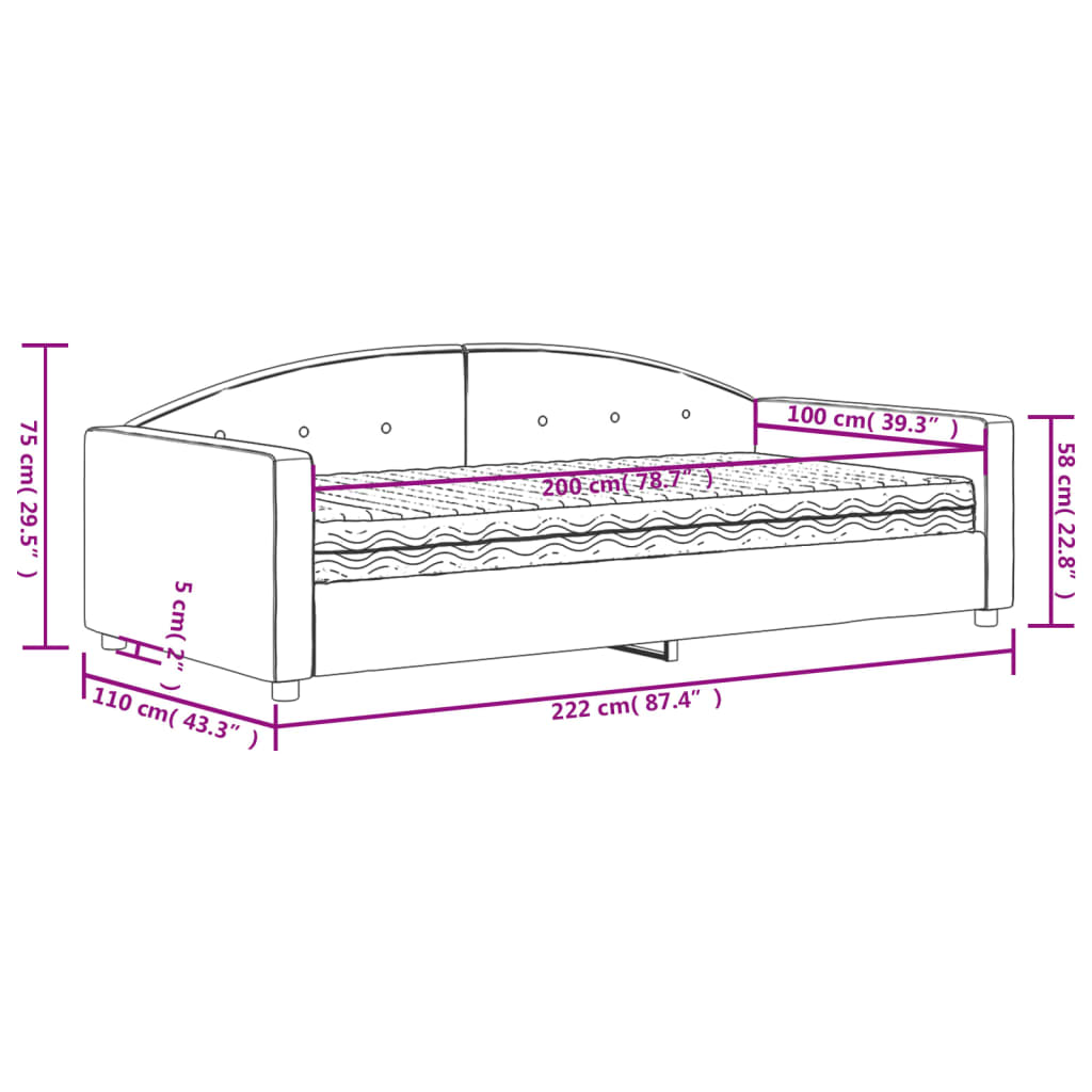 vidaXL Sofa z materacem do spania, ciemnoszara, 100x200 cm, aksamit