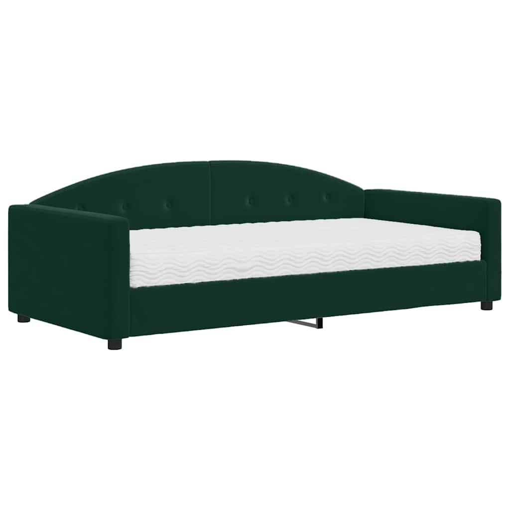 vidaXL Sofa z materacem do spania, ciemnozielona, 100x200 cm, aksamit