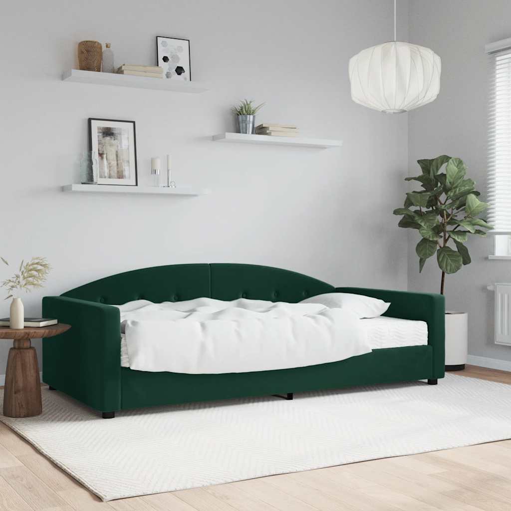 vidaXL Sofa z materacem do spania, ciemnozielona, 100x200 cm, aksamit