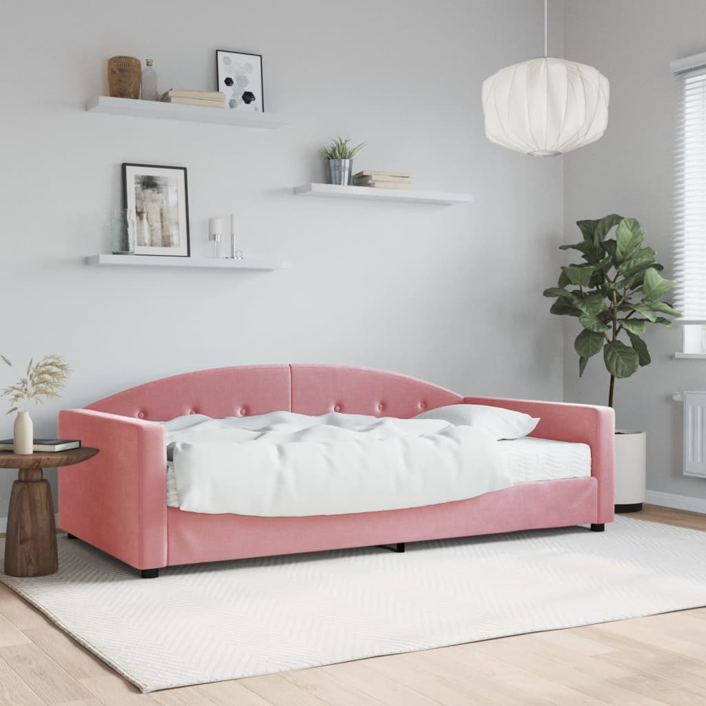 vidaXL Sofa z materacem do spania, różowa, 100x200 cm, aksamit