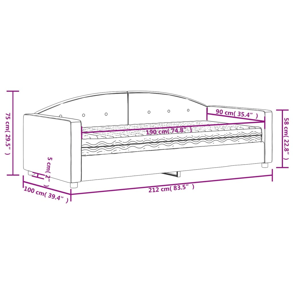 vidaXL Sofa z materacem do spania, ciemnoszara, 90x190 cm, aksamit