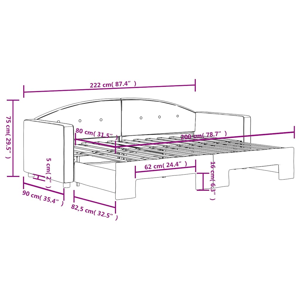 vidaXL Sofa rozsuwana, niebieska, 80x200 cm, aksamit