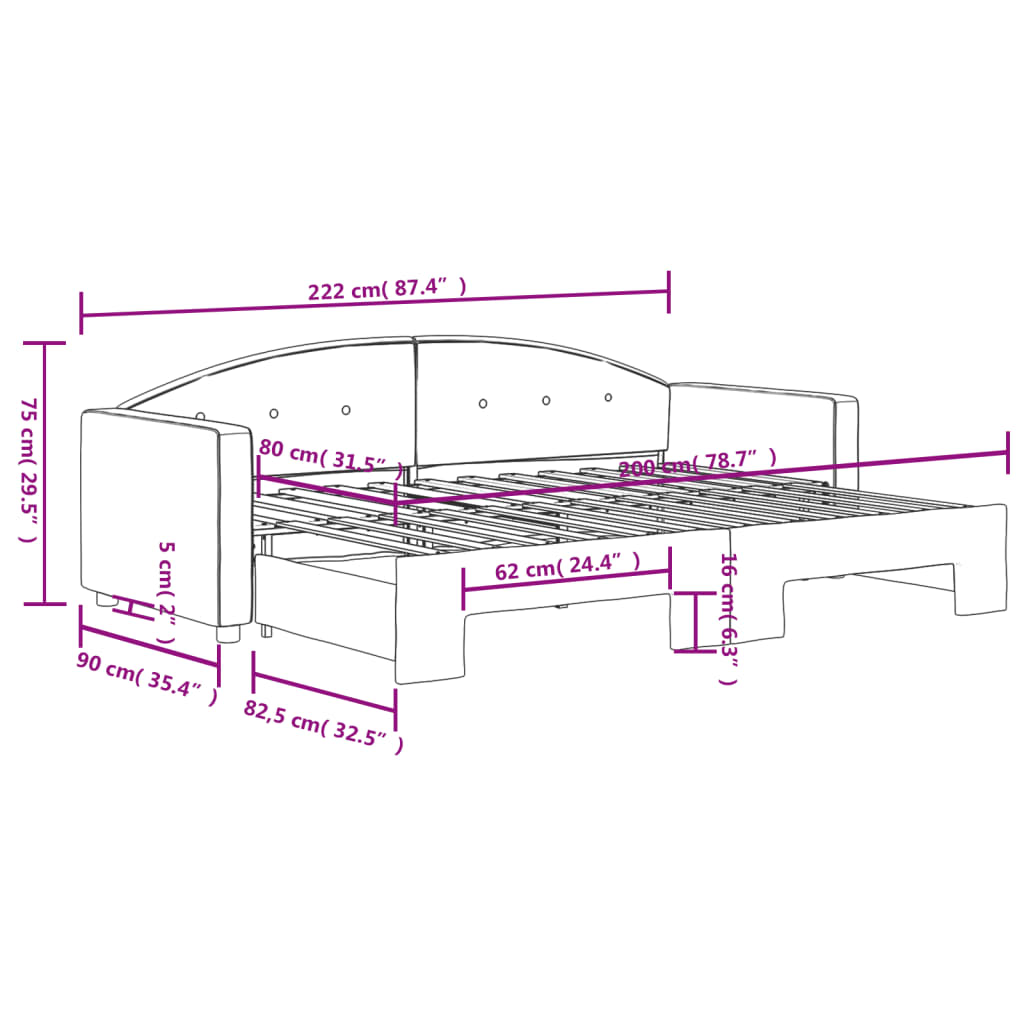 vidaXL Sofa rozsuwana, różowa, 80x200 cm, aksamit