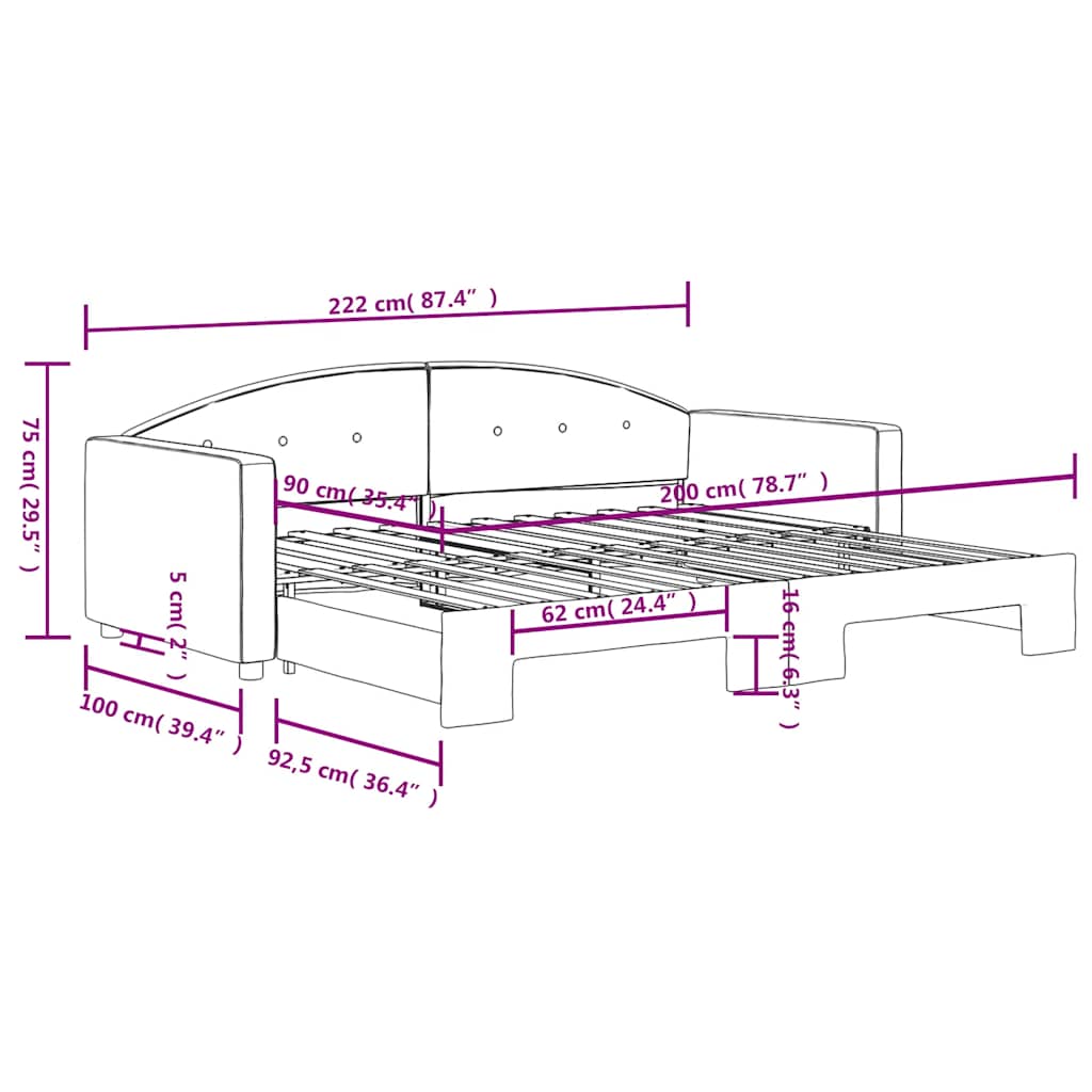 vidaXL Sofa rozsuwana, niebieska, 90x200 cm, aksamit