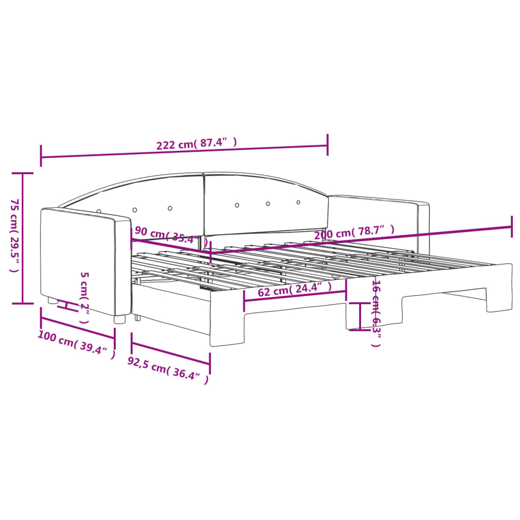 vidaXL Sofa rozsuwana, jasnoszara, 90x200 cm, aksamit