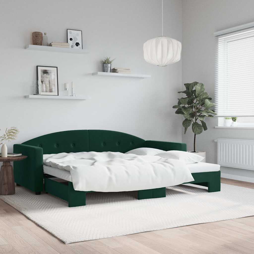 vidaXL Sofa rozsuwana, ciemnozielona, 90x200 cm, aksamit