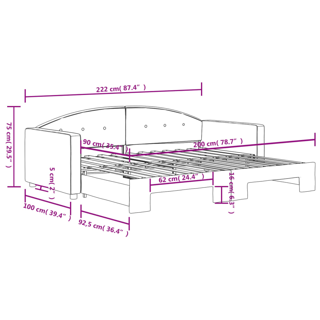 vidaXL Sofa rozsuwana, różowa, 90x200 cm, aksamit