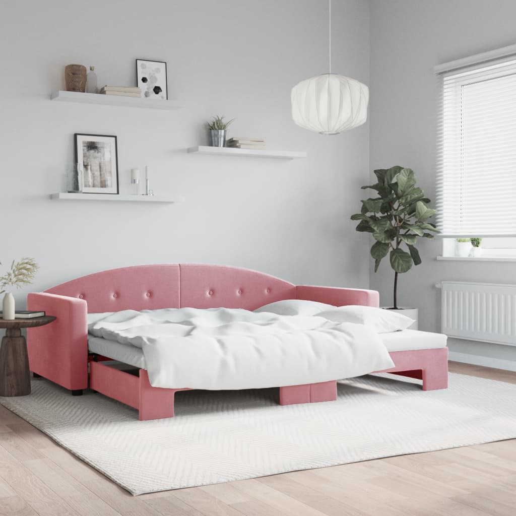 vidaXL Sofa rozsuwana, różowa, 90x200 cm, aksamit