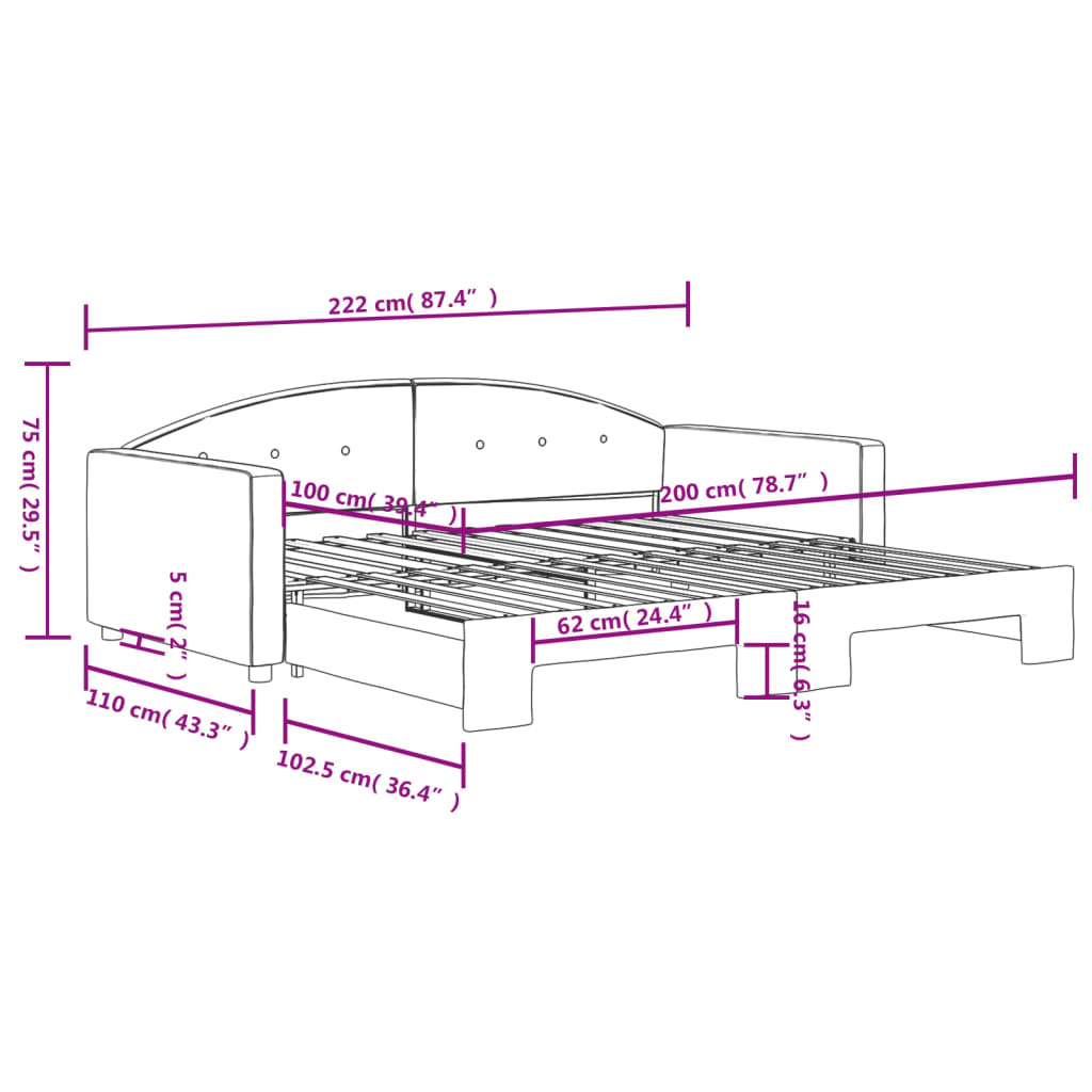 vidaXL Sofa rozsuwana, ciemnoszara, 100x200 cm, aksamit