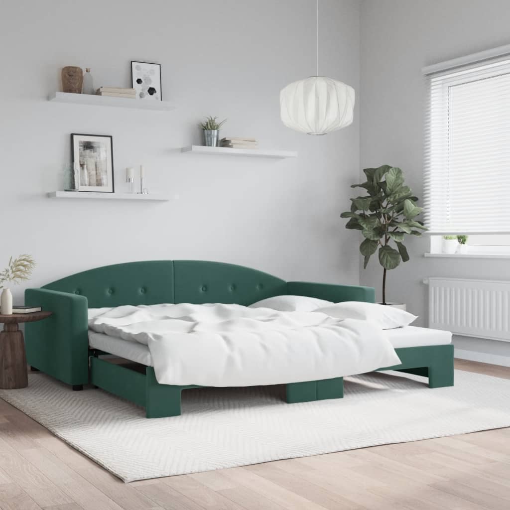 vidaXL Sofa rozsuwana, ciemnozielona, 100x200 cm, aksamit