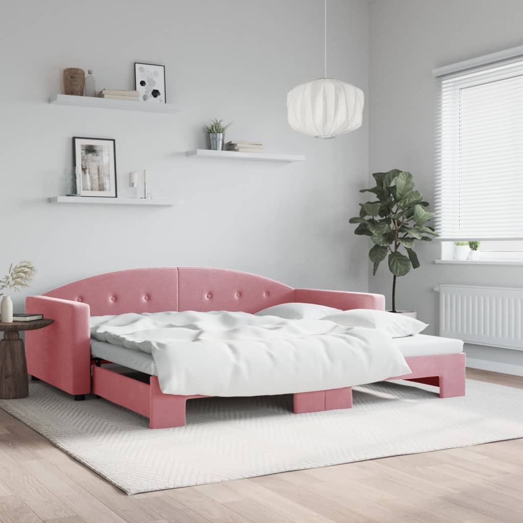 vidaXL Sofa rozsuwana, różowa, 100x200 cm, aksamit
