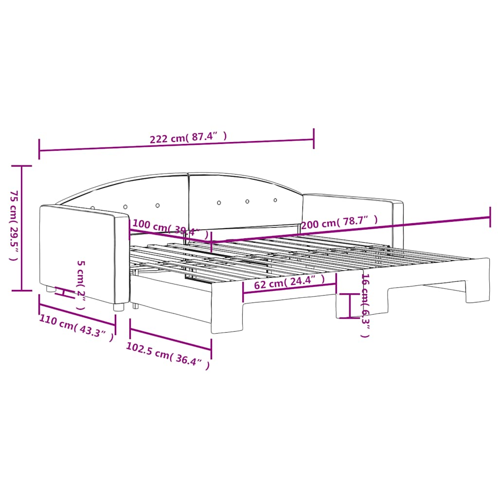 vidaXL Sofa rozsuwana, żółta, 100x200 cm, aksamit