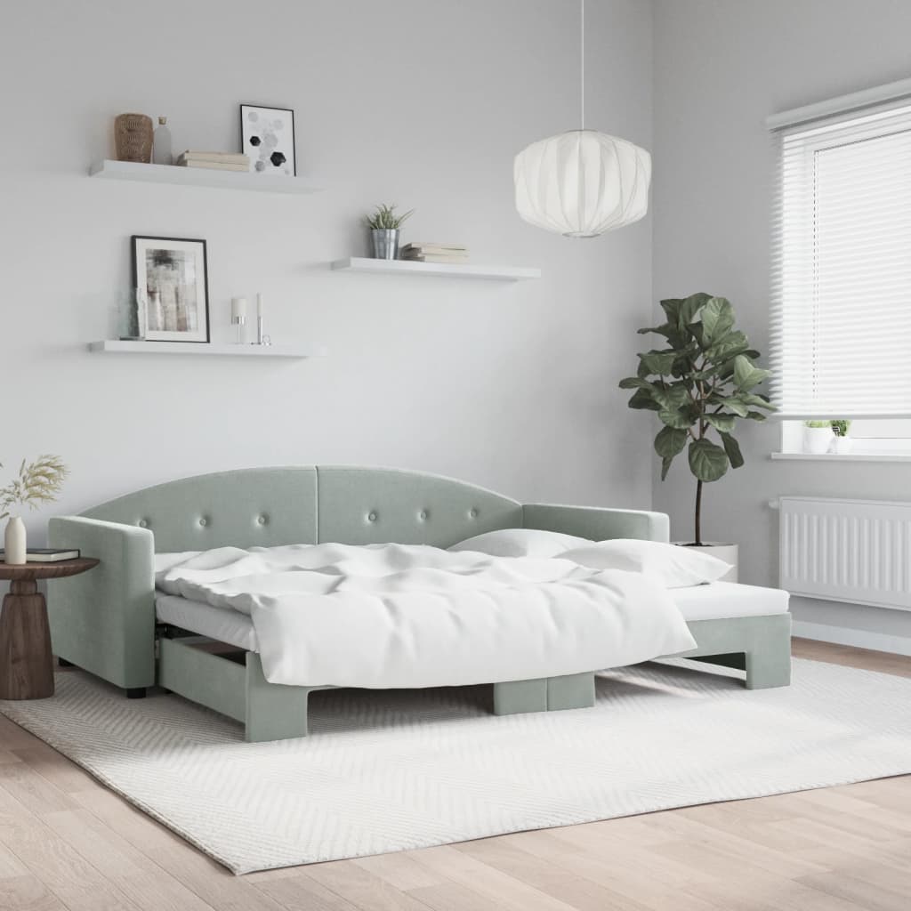 vidaXL Sofa rozsuwana, jasnoszara, 90x190 cm, aksamit