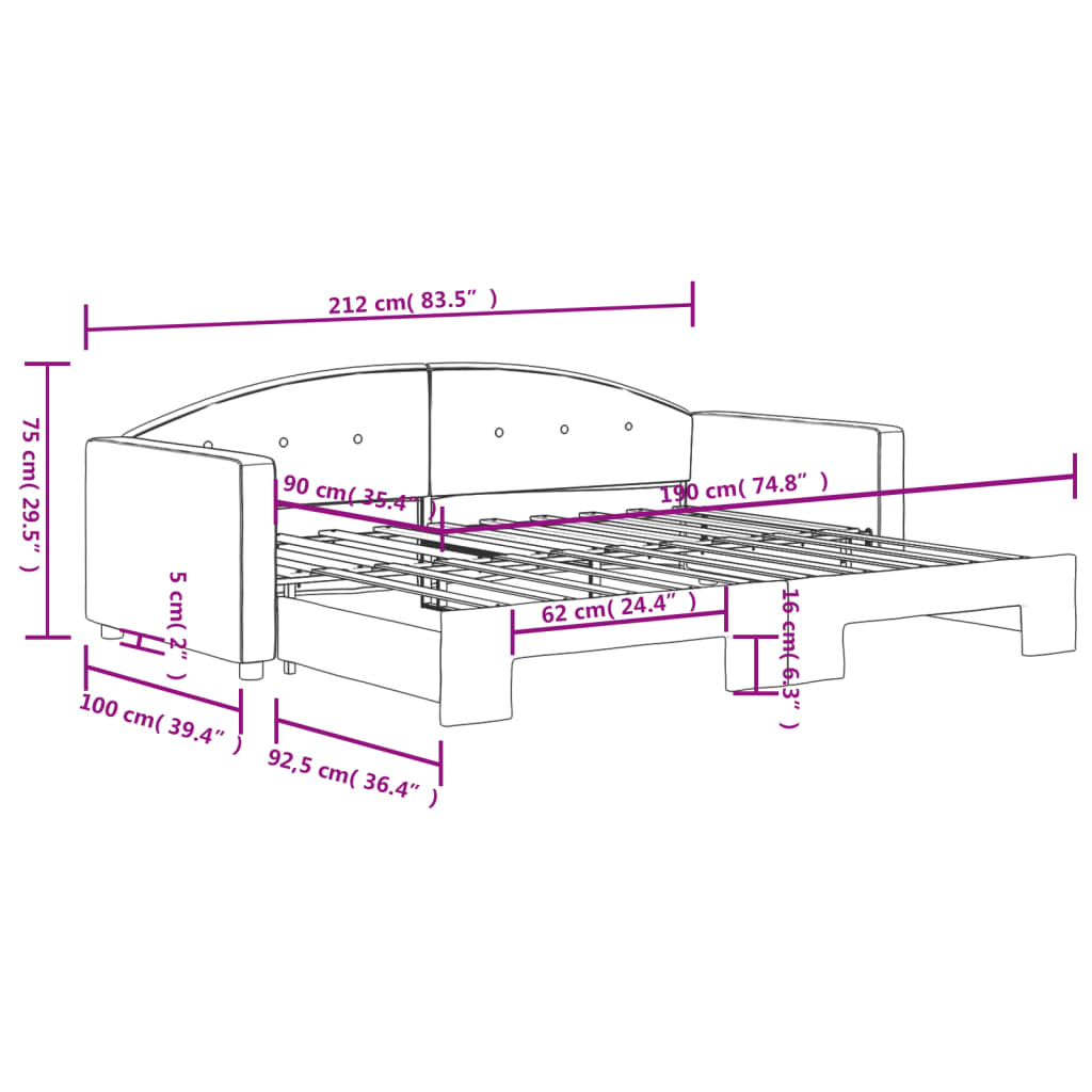 vidaXL Sofa rozsuwana, czarna, 90x190 cm, aksamit