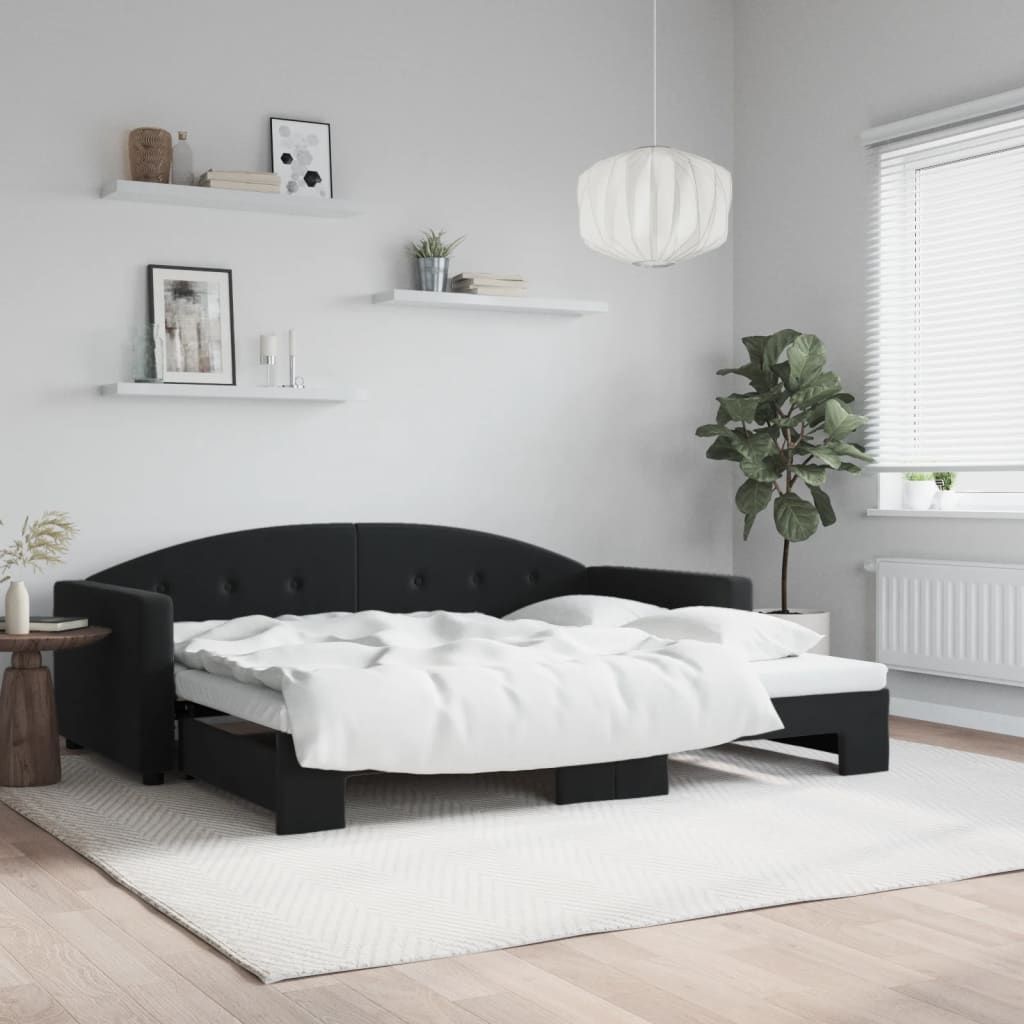 vidaXL Sofa rozsuwana, czarna, 90x190 cm, aksamit