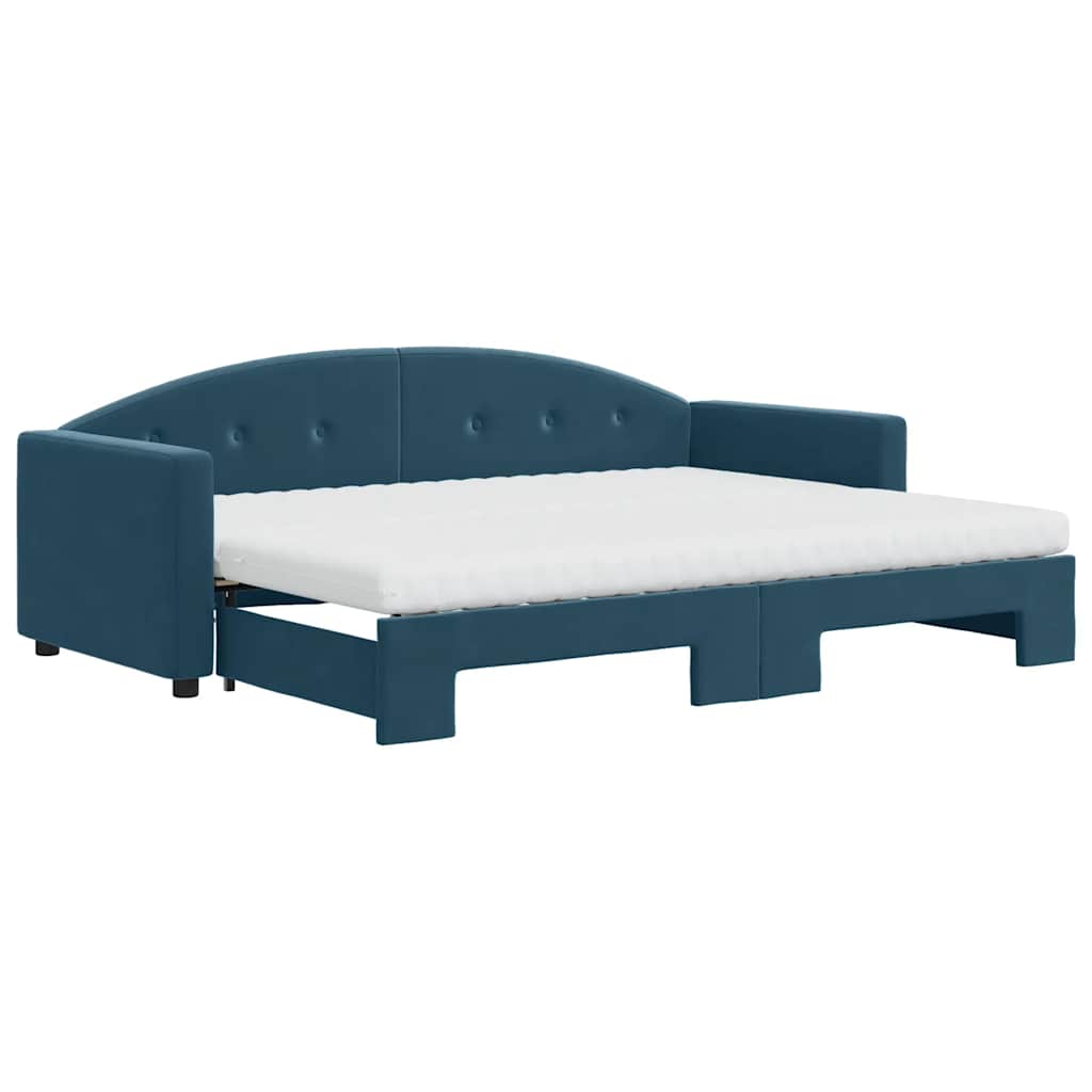 vidaXL Sofa rozsuwana z materacami, niebieska, 80x200 cm, aksamit