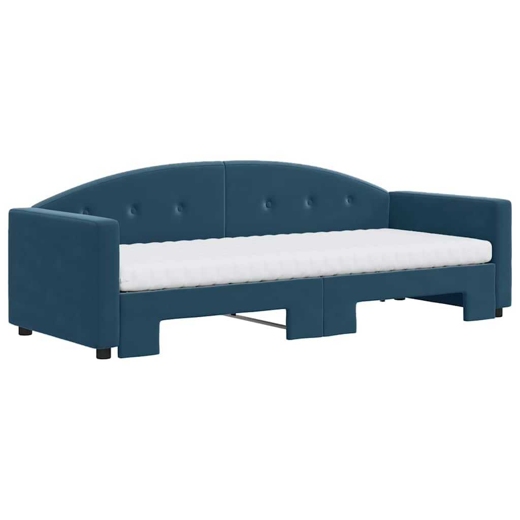 vidaXL Sofa rozsuwana z materacami, niebieska, 80x200 cm, aksamit