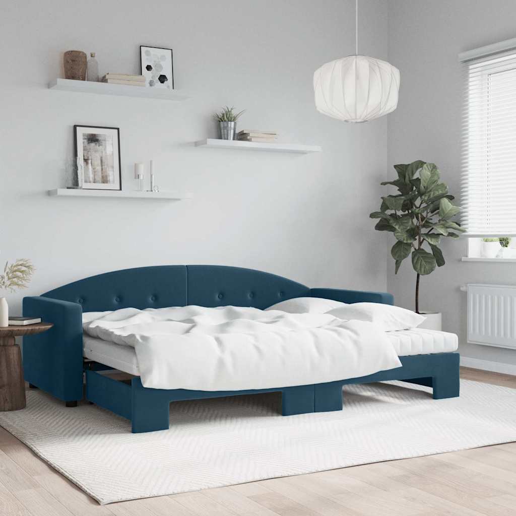 vidaXL Sofa rozsuwana z materacami, niebieska, 80x200 cm, aksamit