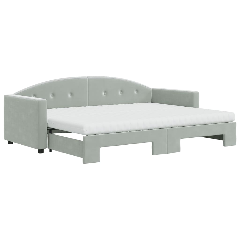 vidaXL Sofa rozsuwana z materacami, jasnoszara, 80x200 cm, aksamit