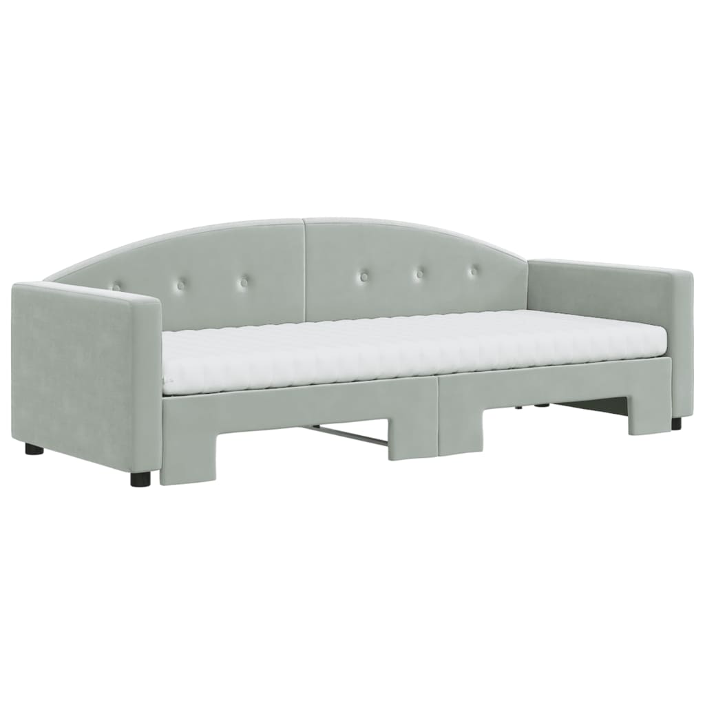 vidaXL Sofa rozsuwana z materacami, jasnoszara, 80x200 cm, aksamit
