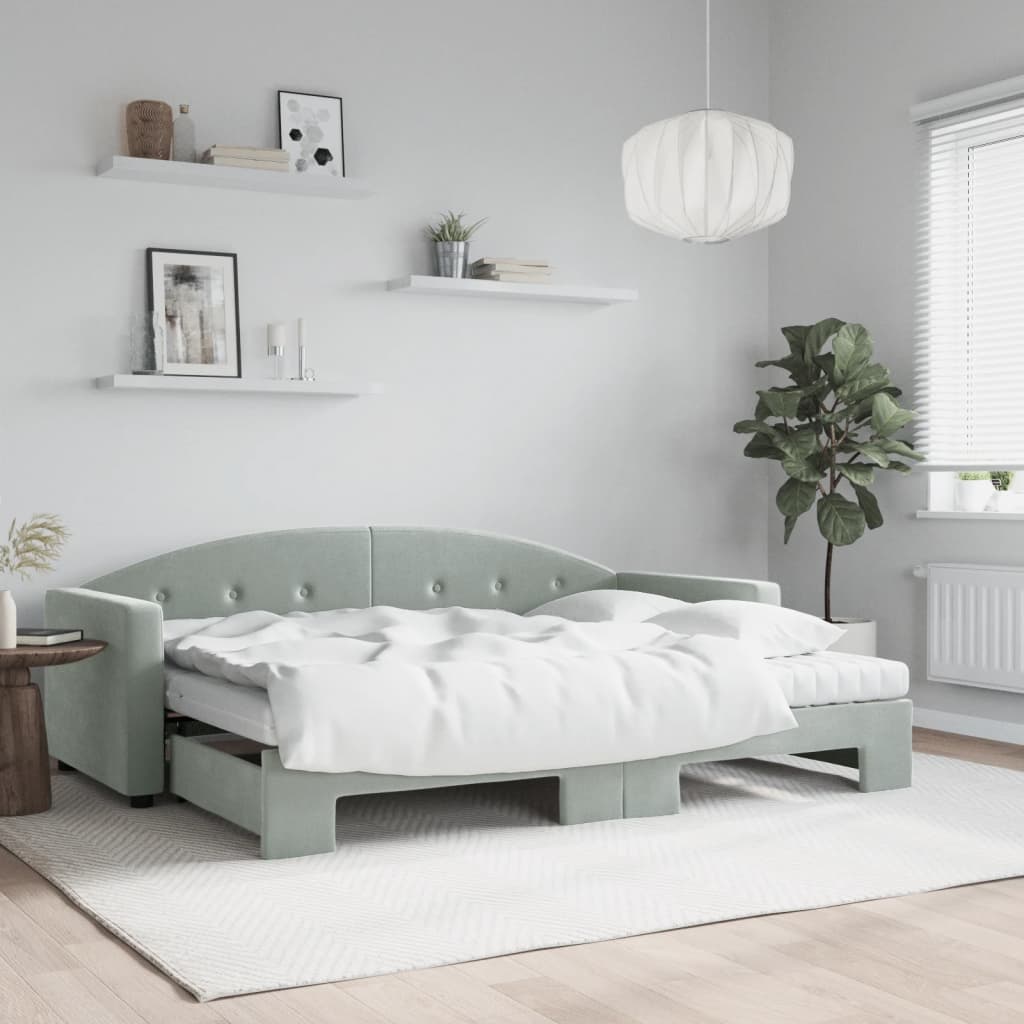 vidaXL Sofa rozsuwana z materacami, jasnoszara, 80x200 cm, aksamit