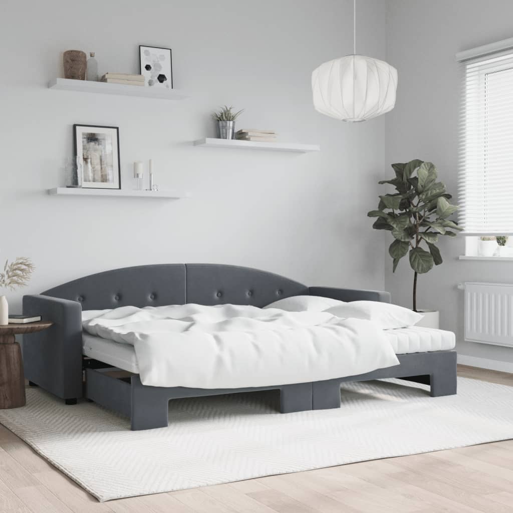 vidaXL Sofa rozsuwana z materacami, ciemnoszara, 80x200 cm, aksamit