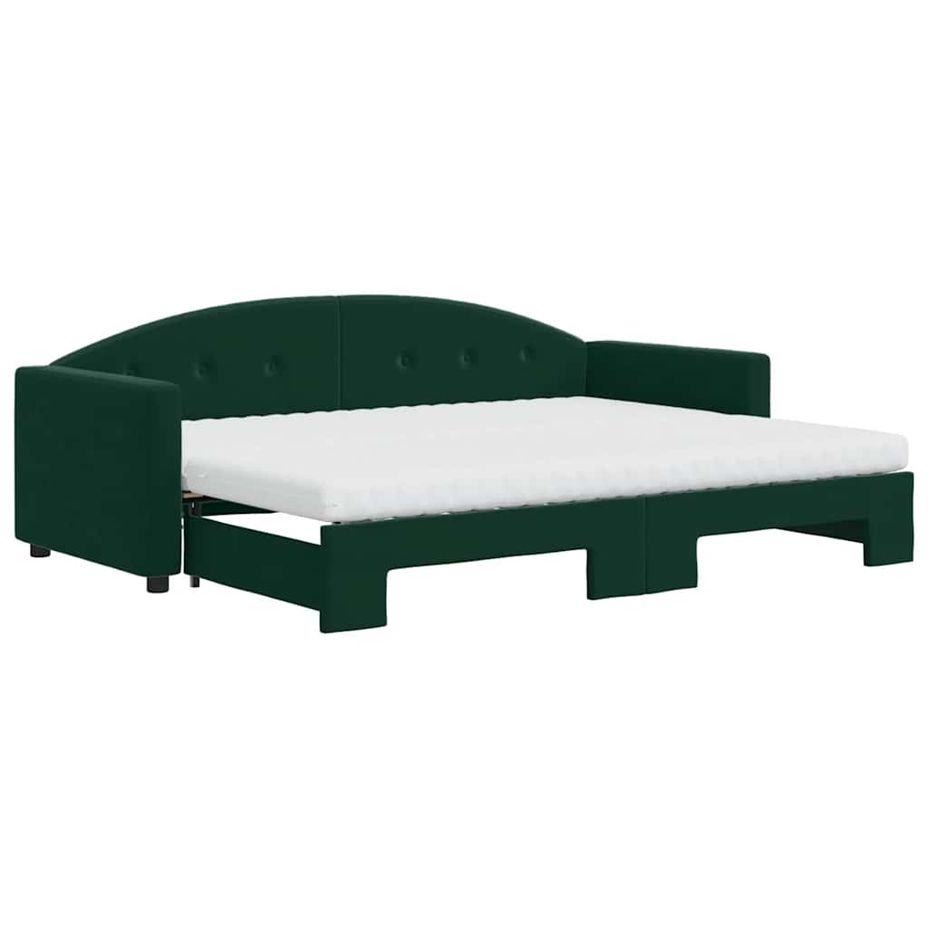 vidaXL Sofa rozsuwana z materacami, ciemnozielona, 80x200 cm, aksamit