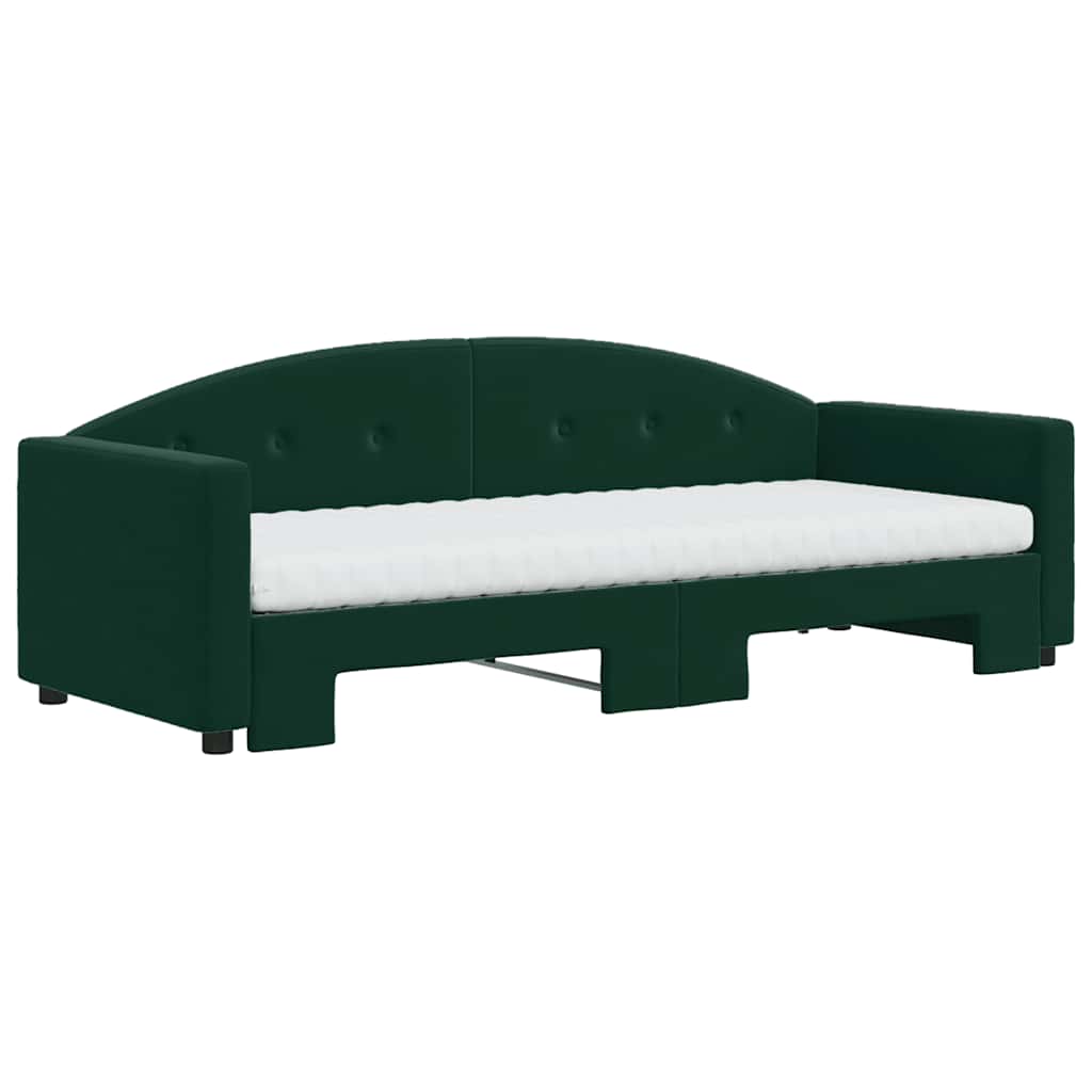 vidaXL Sofa rozsuwana z materacami, ciemnozielona, 80x200 cm, aksamit
