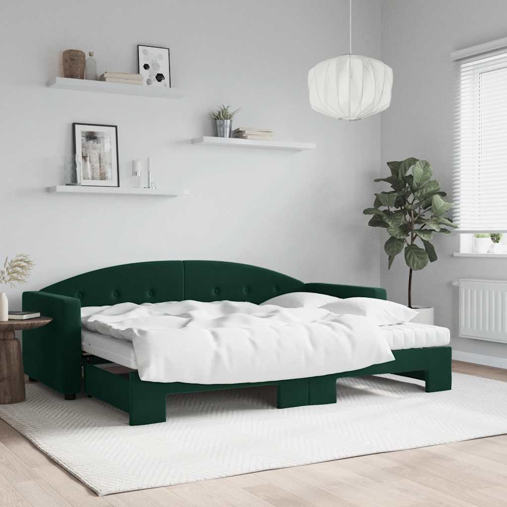 vidaXL Sofa rozsuwana z materacami, ciemnozielona, 80x200 cm, aksamit