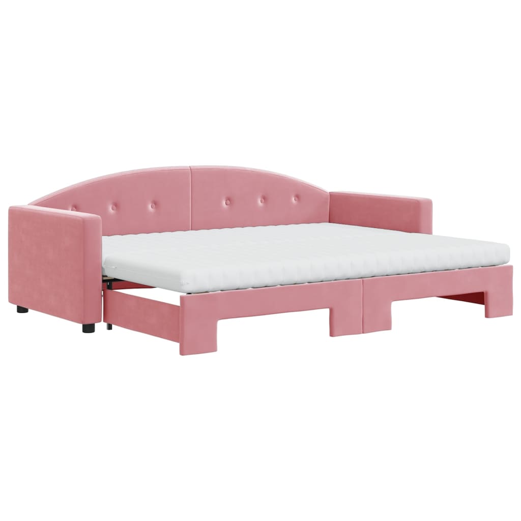 vidaXL Sofa rozsuwana z materacami, różowa, 80x200 cm, aksamit