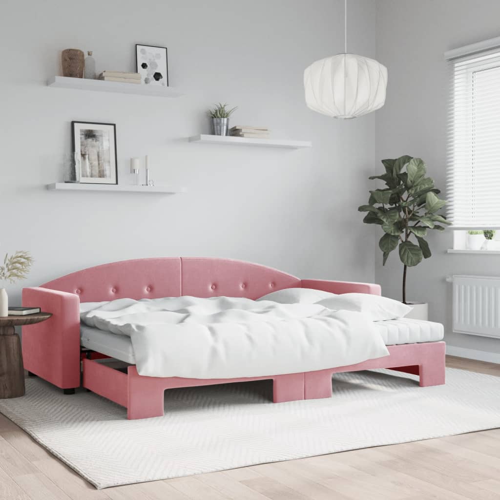 vidaXL Sofa rozsuwana z materacami, różowa, 80x200 cm, aksamit