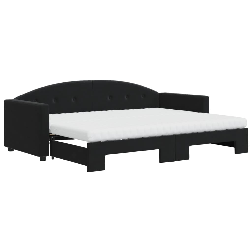vidaXL Sofa rozsuwana z materacami, czarna, 80x200 cm, aksamit