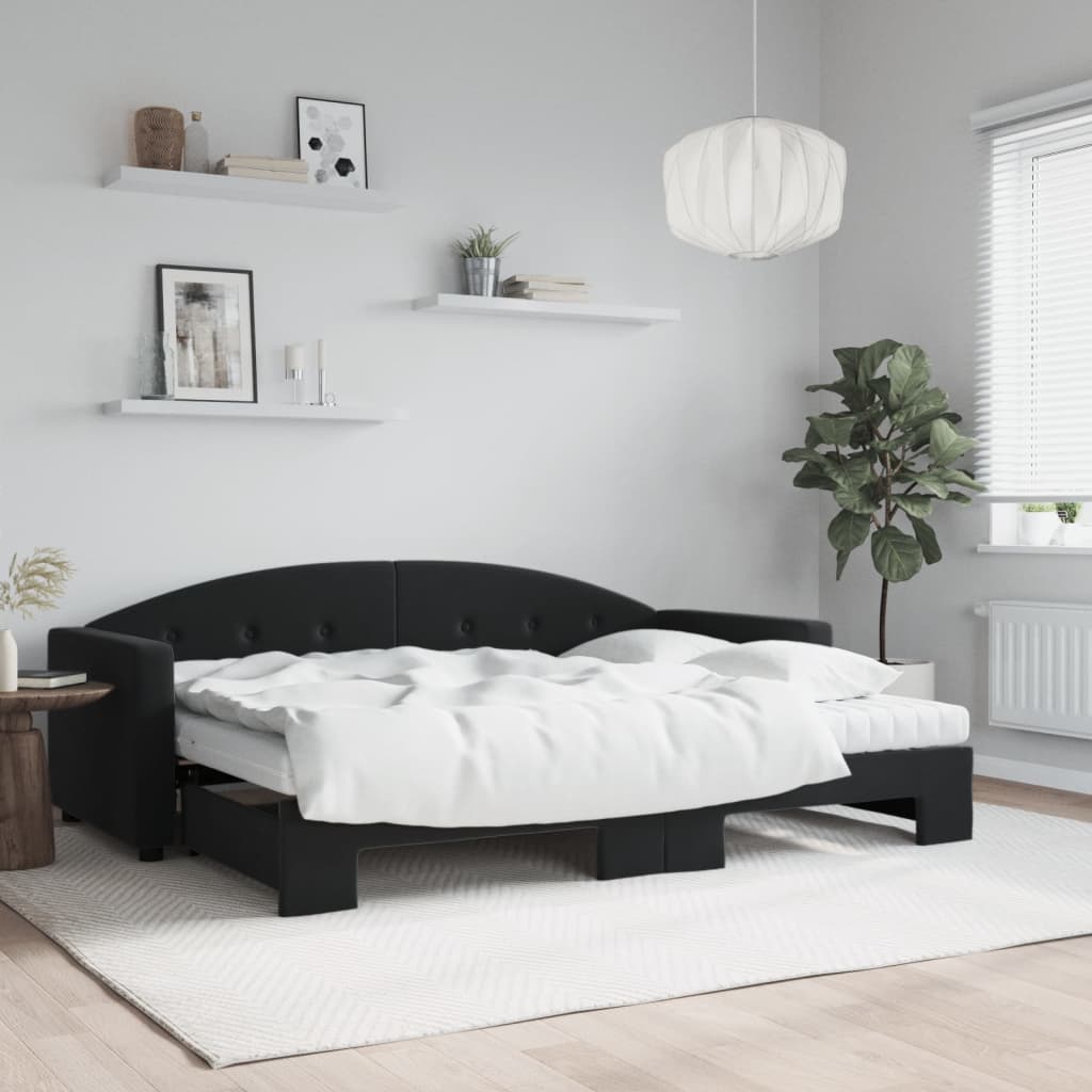 vidaXL Sofa rozsuwana z materacami, czarna, 80x200 cm, aksamit