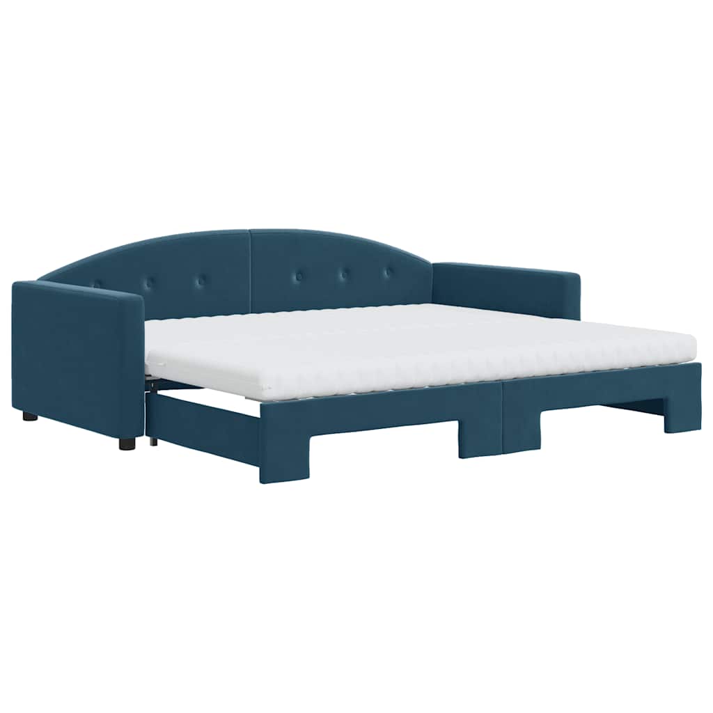 vidaXL Sofa rozsuwana z materacami, niebieska, 90x200 cm, aksamit
