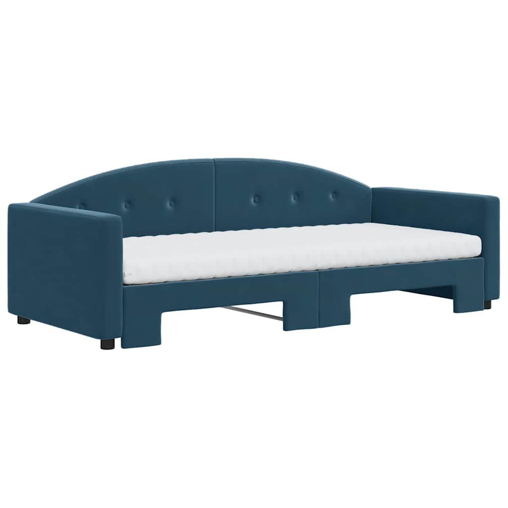 vidaXL Sofa rozsuwana z materacami, niebieska, 90x200 cm, aksamit