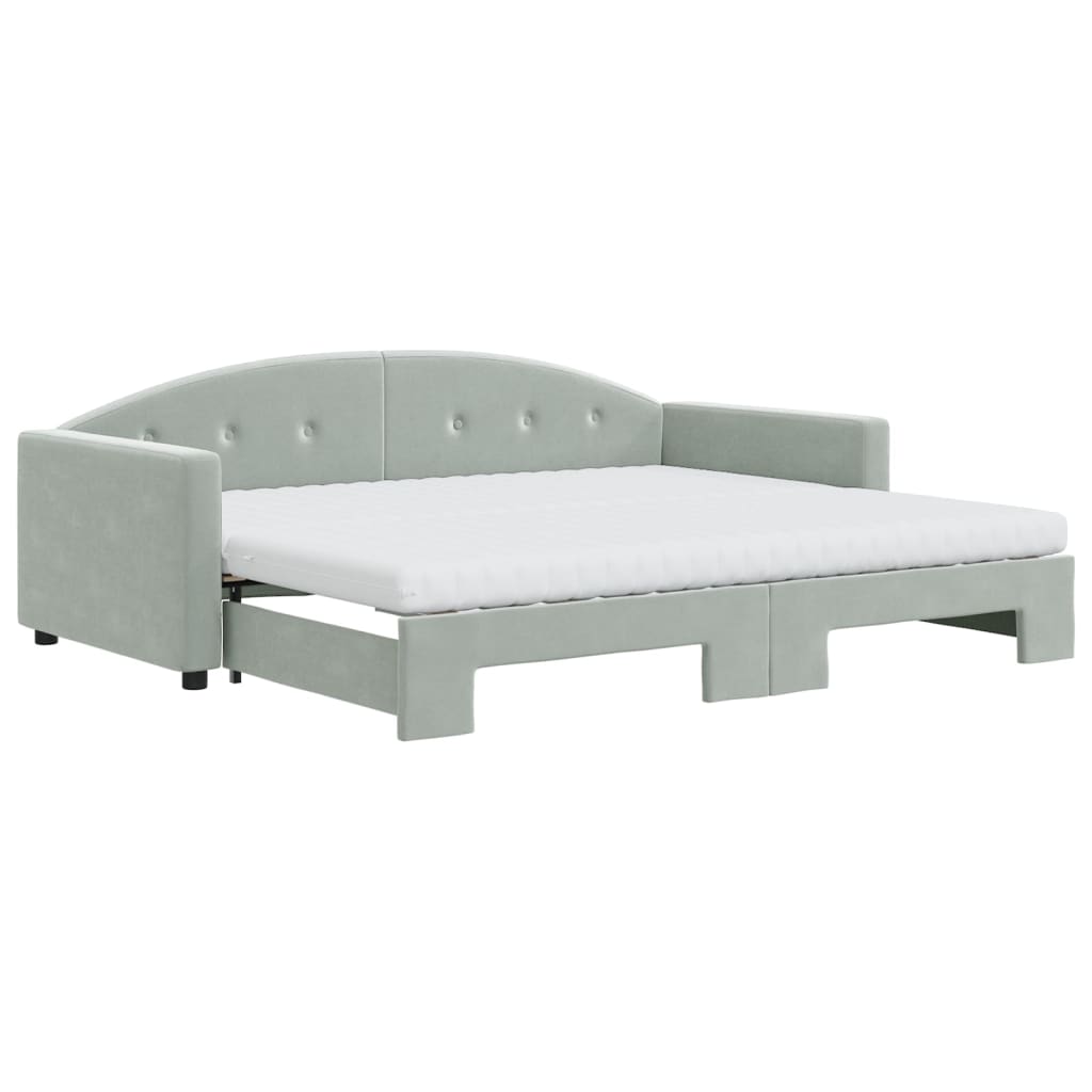 vidaXL Sofa rozsuwana z materacami, jasnoszara, 90x200 cm, aksamit