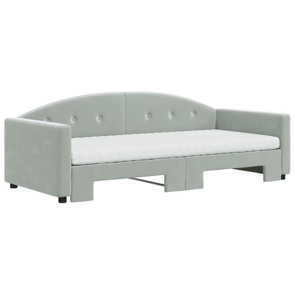 vidaXL Sofa rozsuwana z materacami, jasnoszara, 90x200 cm, aksamit