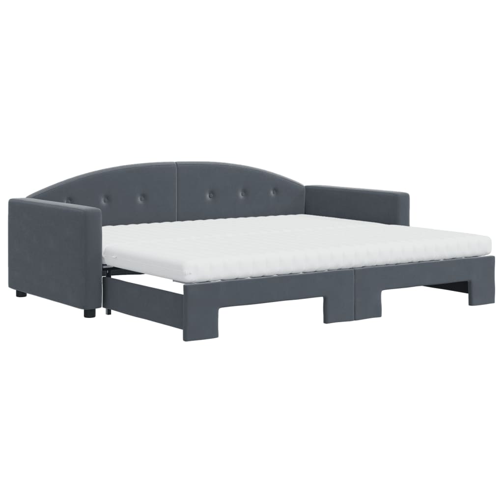 vidaXL Sofa rozsuwana z materacami, ciemnoszara, 90x200 cm, aksamit
