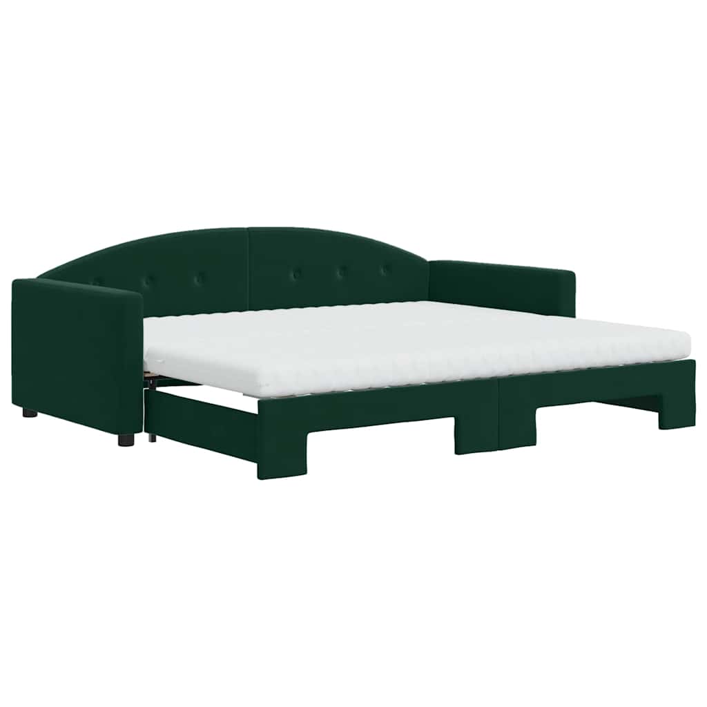 vidaXL Sofa rozsuwana z materacami, ciemnozielona, 90x200 cm, aksamit