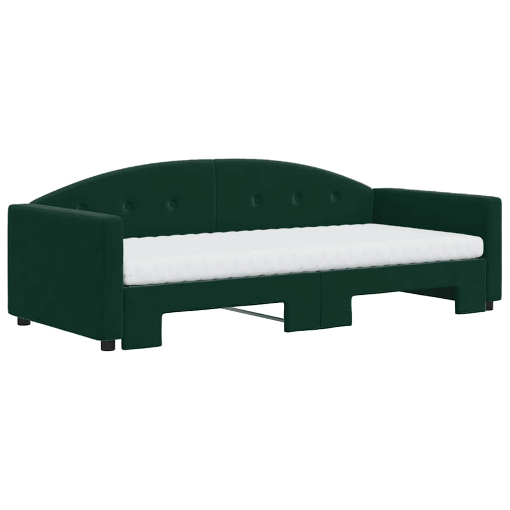 vidaXL Sofa rozsuwana z materacami, ciemnozielona, 90x200 cm, aksamit